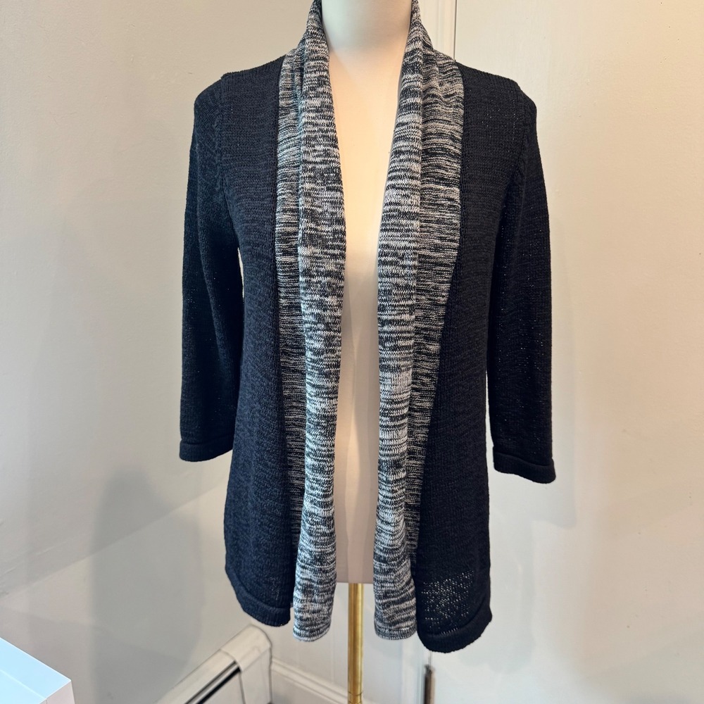 Mercer Street Studio Black Marled Shawl Collar Open Front Cardigan | Size S